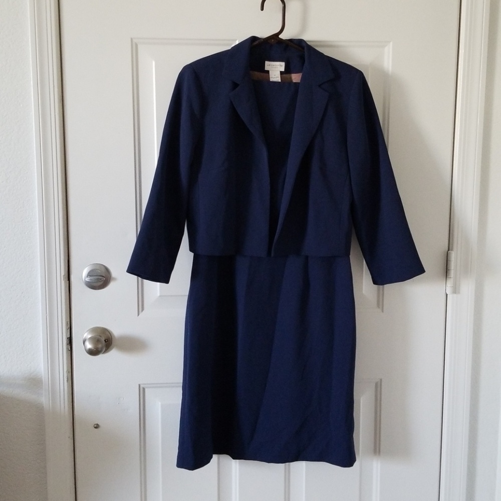 Liz Claiborne Navy Long Sleeve Dress with Jacket